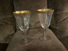 Vintage Tiffin Franciscan Rambler Rose 2 Wine Glasses Goblets 24K Gold Rim 6 3/4