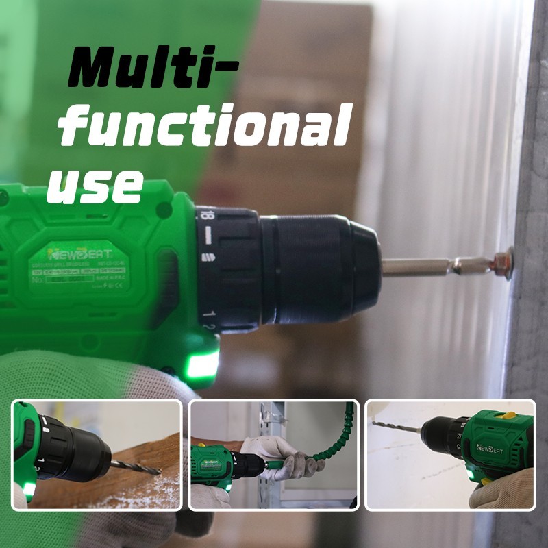 Rechargeable 12V Electric Drill Screwdriver Set Brushless Motor 2-Speed LED Ligh
