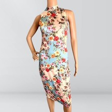 K.K Fashion Floral Mock Neck Bodycon Midi Dress