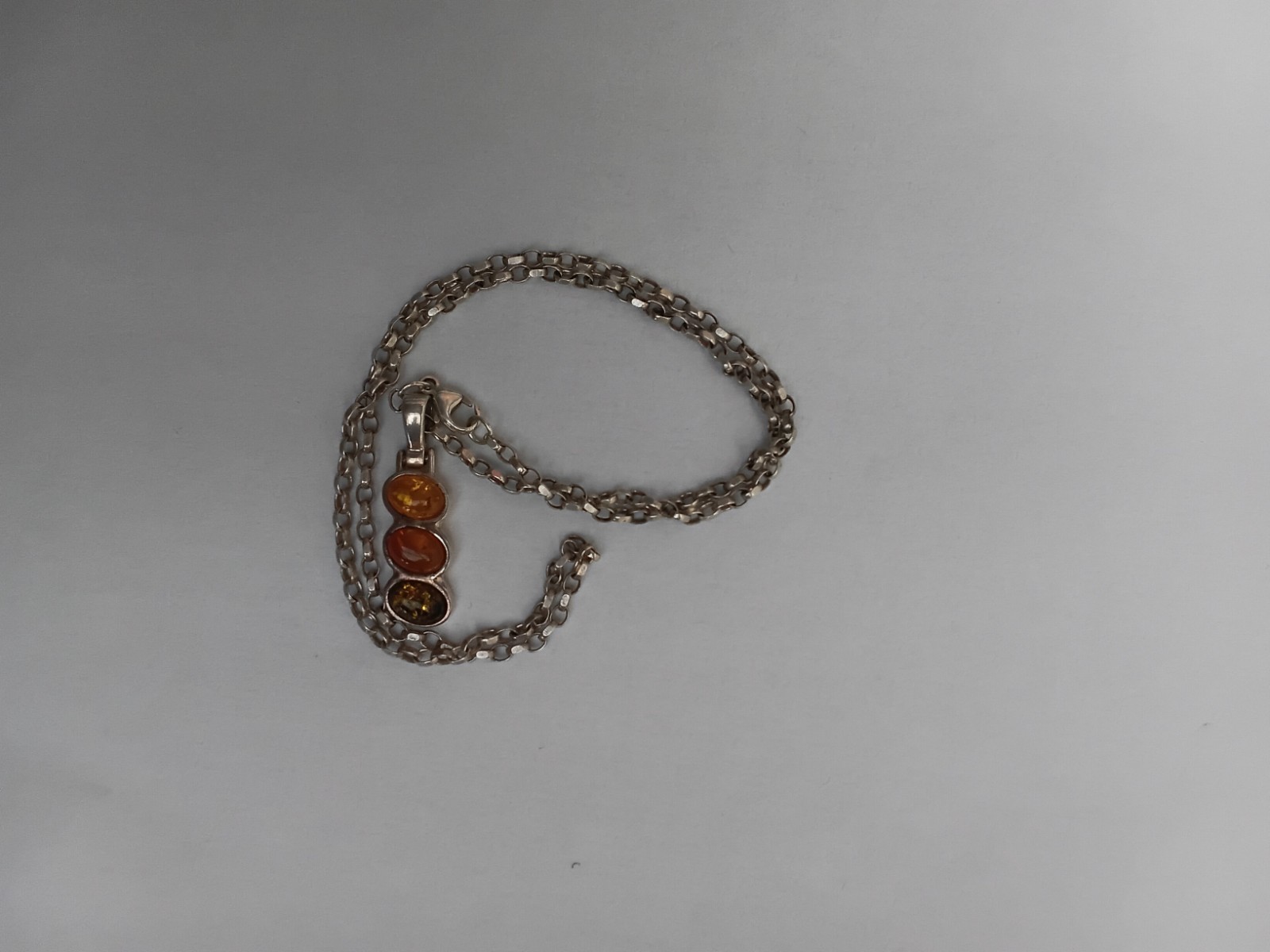 925 Sterling solid Silver 3 amber drop pendant ne… - image 1