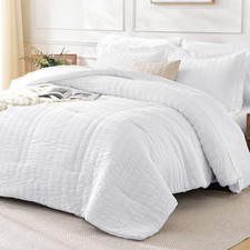 Comforter Set Seersucker 7 Pieces, All Season Bedding California King White