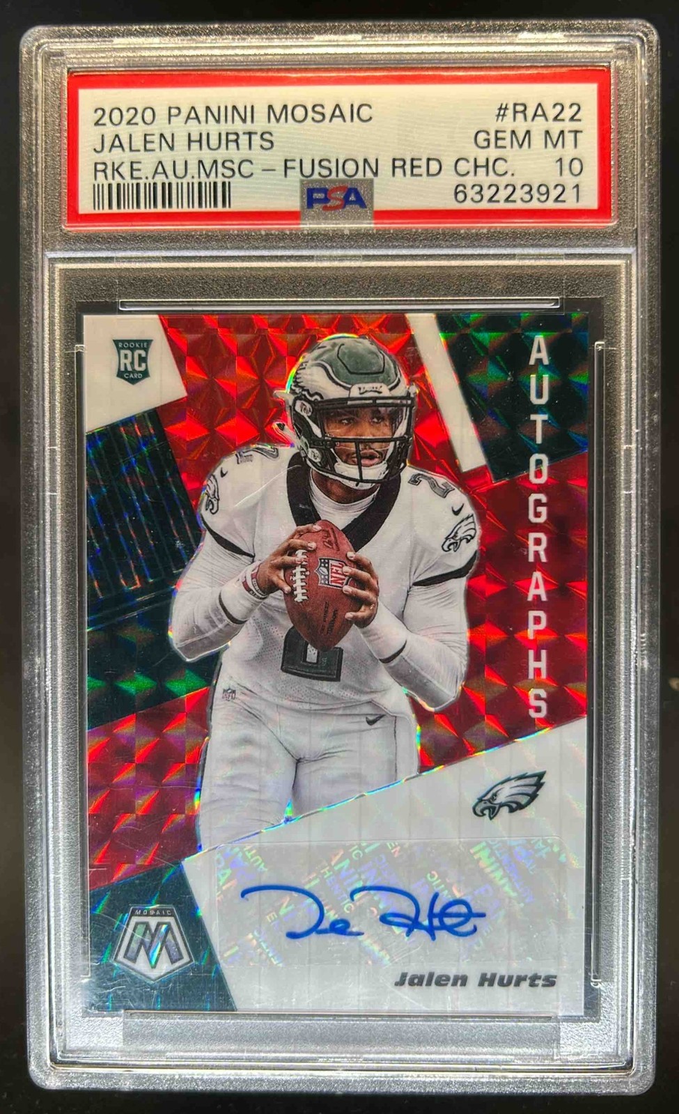 Jalen Hurts Panini Mosaic Rookie Autographs Mosaic #RA22 Fusion Red Choice