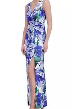 NWT!~Eliza J Blue Floral-Print V-Neck Sleeveless Twist-Front Womens Size 6