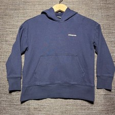 Patagonia Hoodie Kids Small 7-8 Blue LS P-6 Logo Pullover Fleece Sweatshirt