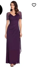XSCAPE Beaded-Sleeve Evening Maxi Gown Sz 18 Purple Cocktail Party NWT