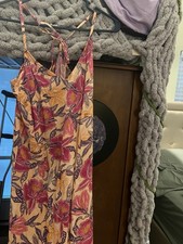 Old Navy Midi Dress Women's Small Colorful Floral Rayon Side Slits Cute