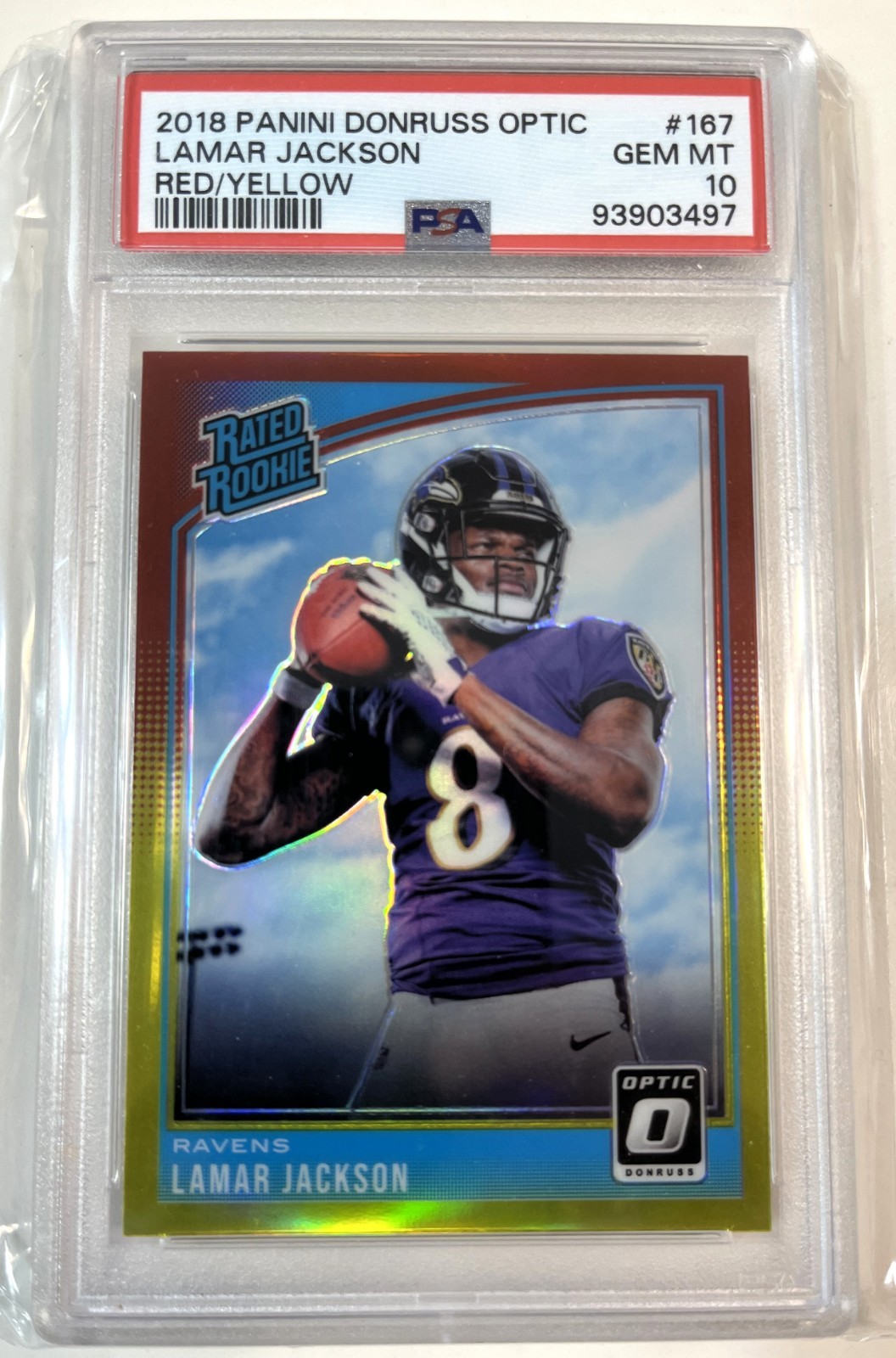 2018 Donruss Optic Lamar Jackson RC Rated Rookie Red Yellow  #167 PSA 10