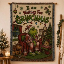 I Am Waiting for Greenmas Woven Blanket,Green Blanket, Retro Greenmas Home Decor