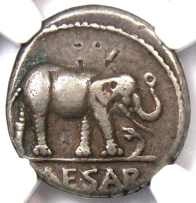 Julius Caesar AR Denarius Silver Elephant Roman Coin 49 BC - Certified NGC VF