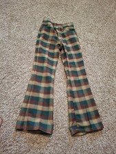 Vintage 60s 70s Mann Plaid Flare Hippie Pants Bell Bottoms Bootcut 22x23 Boys
