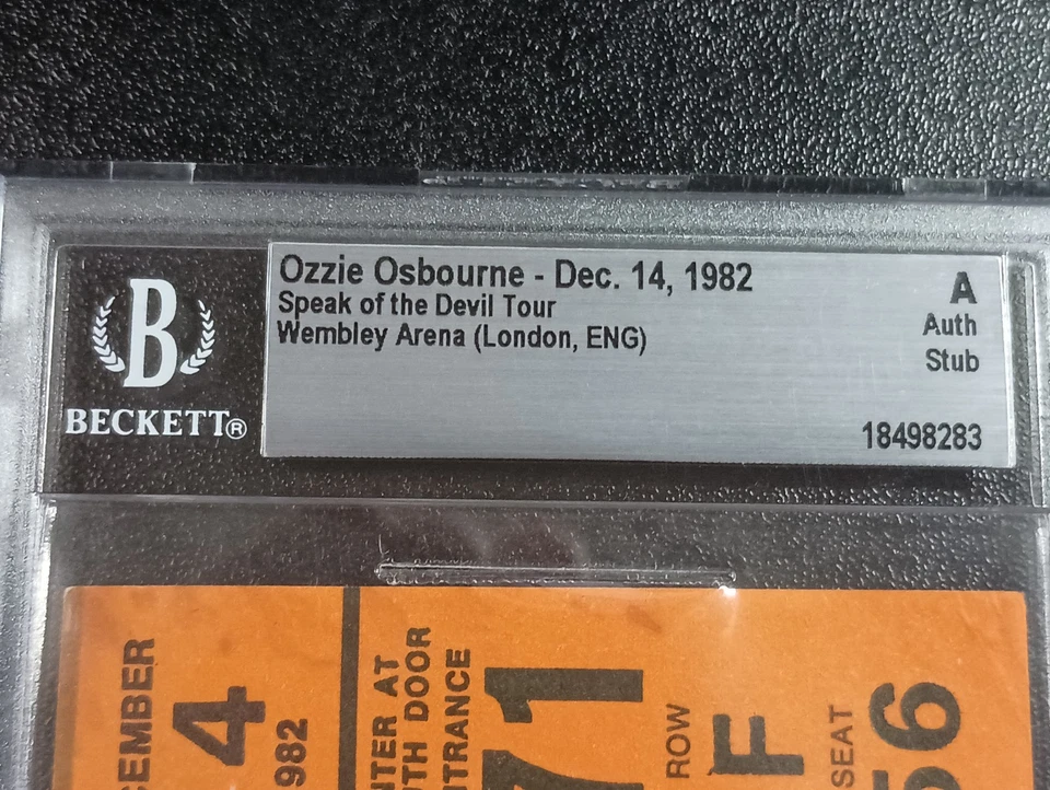 Boleto de la gira Speak Of Devil de Ozzy Osbourne London Wembley 14/12/1982 Beckett BAS Foto 3 de 4