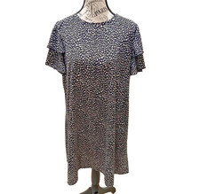 Emery Rose Women's Layered Flutter Sleeve Dress; Knee Length; Navy/White Size M