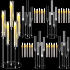 4 Sets 5 Arm Acrylic Candelabra Clear Candle Holder for Wedding 27inch Tall F...