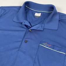 Greg Norman Polo Shirt Mens XL Blue Solid Pocket Shark Logo Golf Short Sleeve