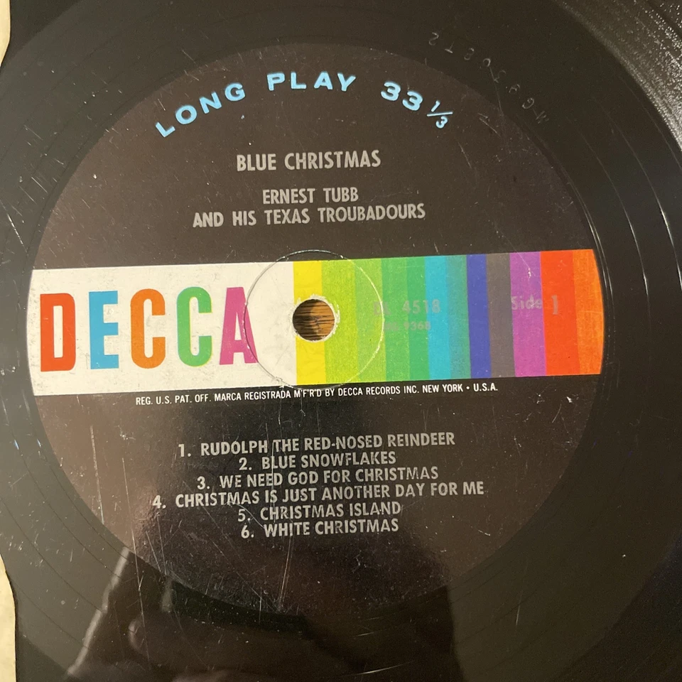 Ernest Tubb Blue Christmas LP Decca Mono Holiday + Inner VG- Rare - Image 3 of 4