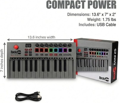 RockJam 25 Key Bluetooth Midi Keyboard, 25 Key Midi