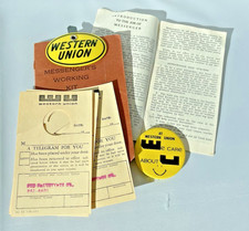 Vintage Western Union Messenger’s Working Kit, Manual for Messenger, Badge & Pin