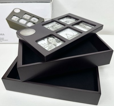 New Umbra Spindra Wooden Espresso Picture Frame Storage Box For Jewelry 2 Layers