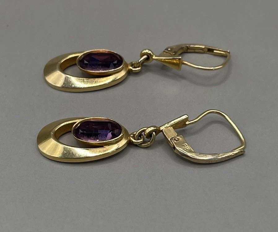 Franz Breuning Womens Earrings Pierced Rolled Gold Plate 14K Gold Wire Amethyst? - Image 4 of 4