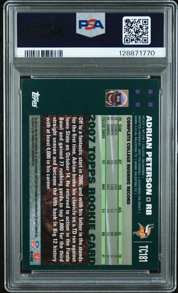 2007 Topps Chrome Adrian Peterson Rookie PSA 8 Auto 7 – Freshly Slabbed - Image 2 of 2