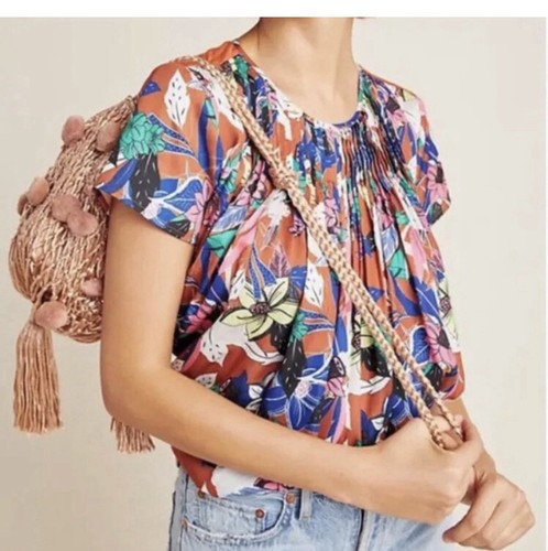 Anthropologie Dolan Left Coast Pilar Pleated Floral Top Boho Women’s Sz M Resort