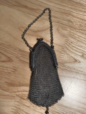 Antique SLadies Evening Chain Link Mesh Purse Silver Tone