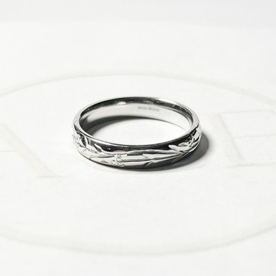 SALE 4mm Vintage Ehering handgraviert 18kt Weißgold UK 750 HM 6,4g @ R
