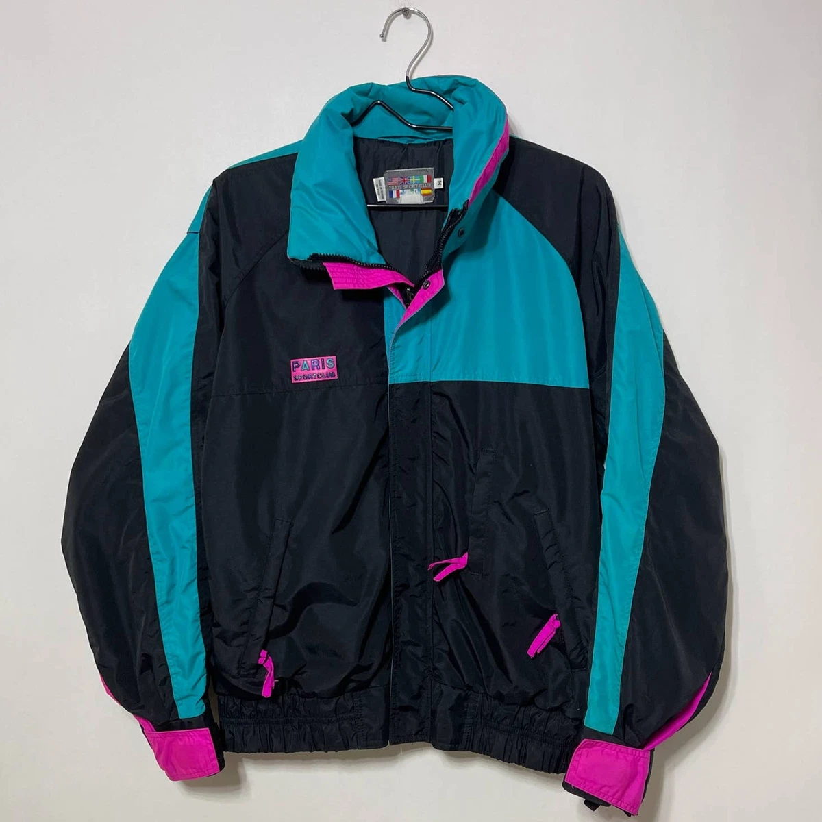 Paris Sports Club Worldwide Windbreaker Jacket Womens Medium Black