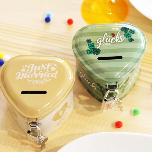 2er Set Geschenkbox Spardose Metall mit Schlüssel für Geldgeschenke Hochzeit  - Bild 1 von 7