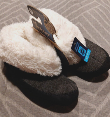 NWT Womens Isotoner Heather Knit Mari SOl Slipper Boot Faux Fur Small 5/6 -Shoe1
