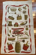 Vintage Kitchen Linen Towel Wert Country Prints by Hand Early American Ware
