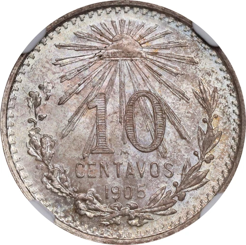 MEXICO ESTADOS UNIDOS 1905  10 CENTAVOS COIN NGC CERTIFIED GEM UNCIRCULATED MS66