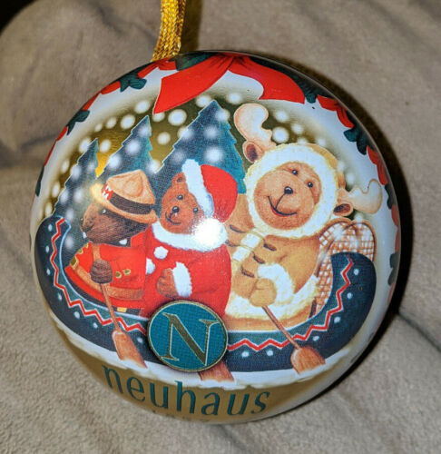 Neuhaus Metal Tin Storage Container Christmas Ornament Ball Teddy Bears Canoe #2 - Afbeelding 1 van 4