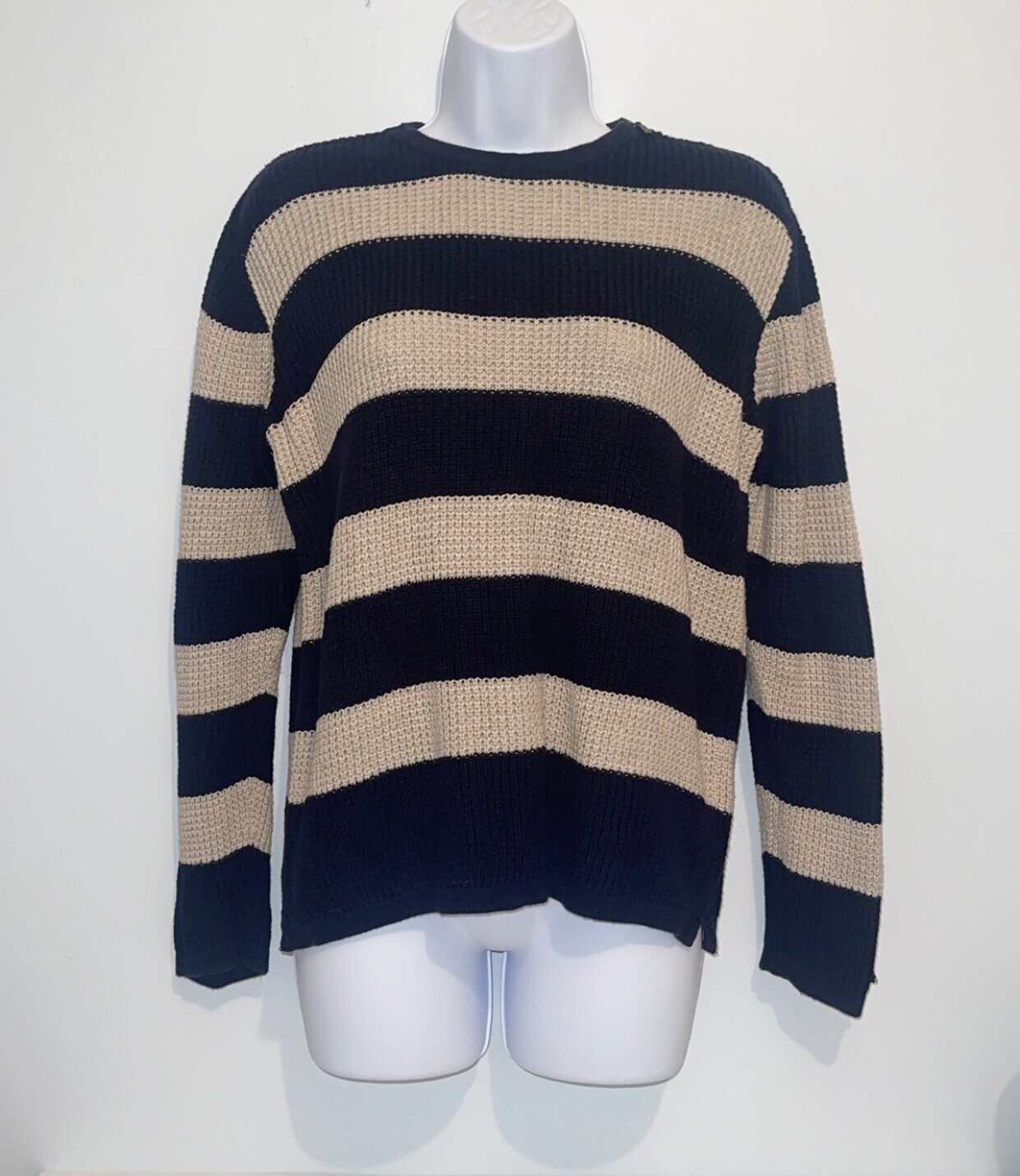 Women’s Tommy Hilfiger Sweater Medium Striped Navy Beige fall vintage look  