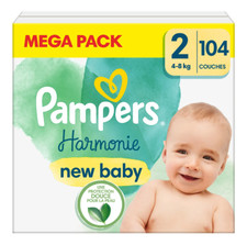 Mega Pack 104 Couches PAMPERS HARMONIE New Baby Taille 2 (4 à 8 KG) premium Bébé