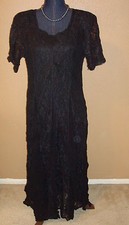No Brand Black Lace Overlay Crinkled Contrast Panel Maxi Lined Dress Size M