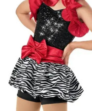 WEISSMAN Ooh La La 6835 RED/BLACK ZEBRA Bubble Skirt SEQUIN BIKETARD XLC XL CH.