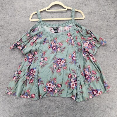 Rue 21 Shirt Womens Medium Cold Shoulder Green Floral
