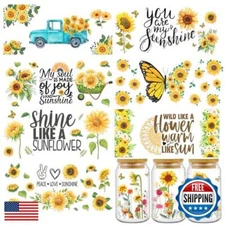 Rngmsi UV DTF Cup Wrap - 8 Sheets Sunflower UV DTF Cup Wraps for 16 oz Butter