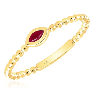 Vorsteckbarer Bandring 0,05 kt natürlicher Rubin 14 K Gelbgold Marquise Popcorn Perlen