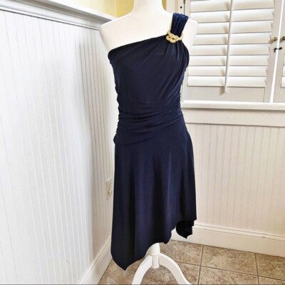Cache NWT Navy Blue One Shoulder Gold Snake Brooch Asymmetrical Dress Size  6 | eBay