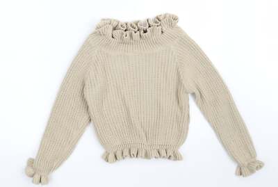 Influence Damen Pullover beige U-Boot-Ausschnitt Acrylmischung Größe S