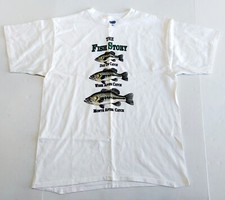 Vintage 90s Raggs T Shirt Mens XL White The Fishing Story Single Stitch USA Made
