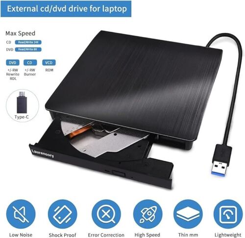 Externes DVD Laufwerk USB 3.0 Typ-C USB Tragbarer Player für Laptop CD DVD +/-RW - Bild 4 von 6