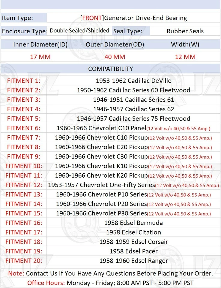 [FRONT(Qty.1)] Generator Drive End Bearing [17mm Bore] For 1958 Edsel Citation - Image 2 of 4