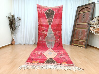 4x11 Red Handmade Long Runner Rug Unique Vintage Moroccan Berber Carpet