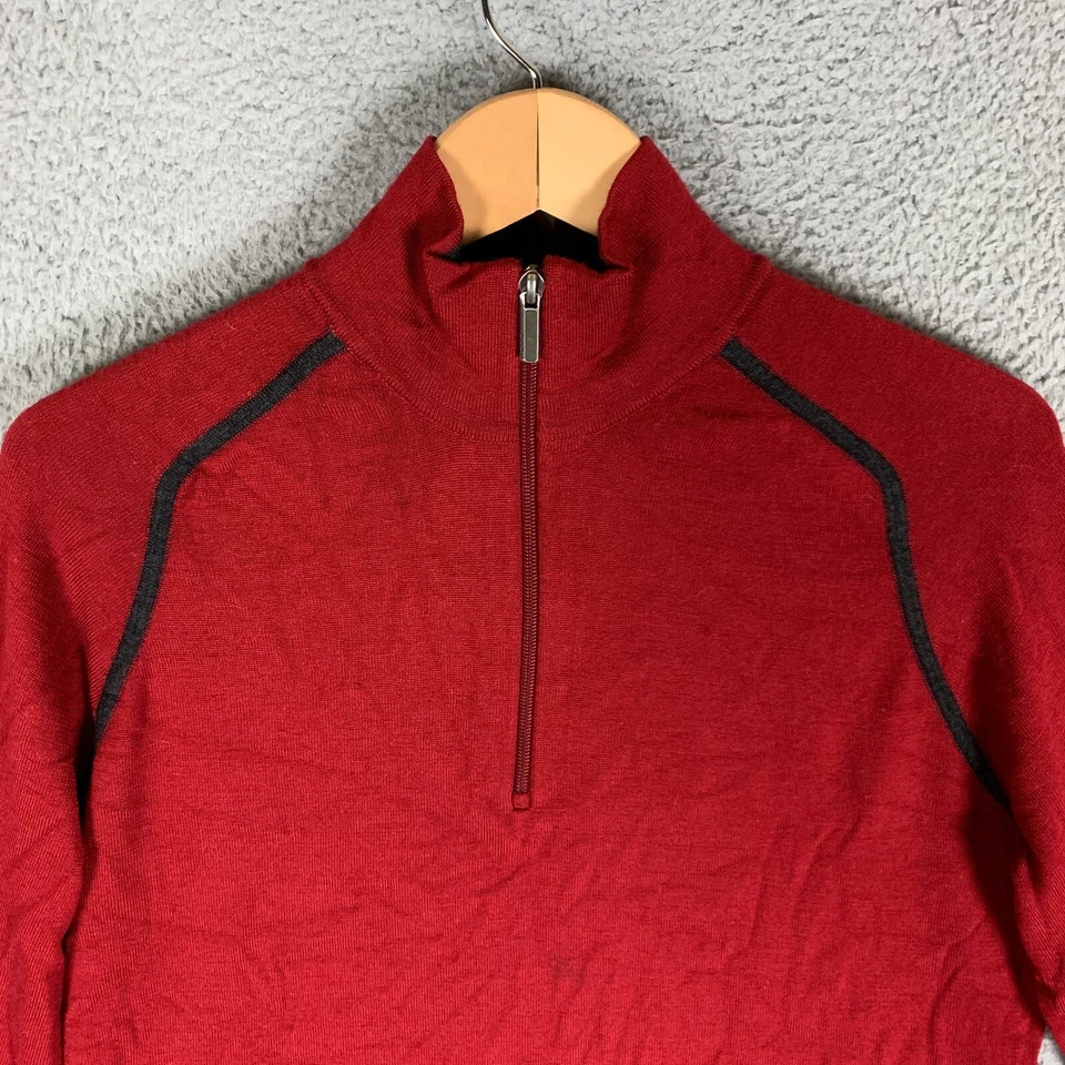 Suéter Smartwool Merino Para Hombres Mediano M Rojo Negro Borde Cuarto Cremallera Lana Pullover Foto 2 de 4