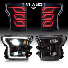 VLAND For 2015-2017 Ford F-150 FULL LED Headlights+SMOKE Tail Lights W/Animation