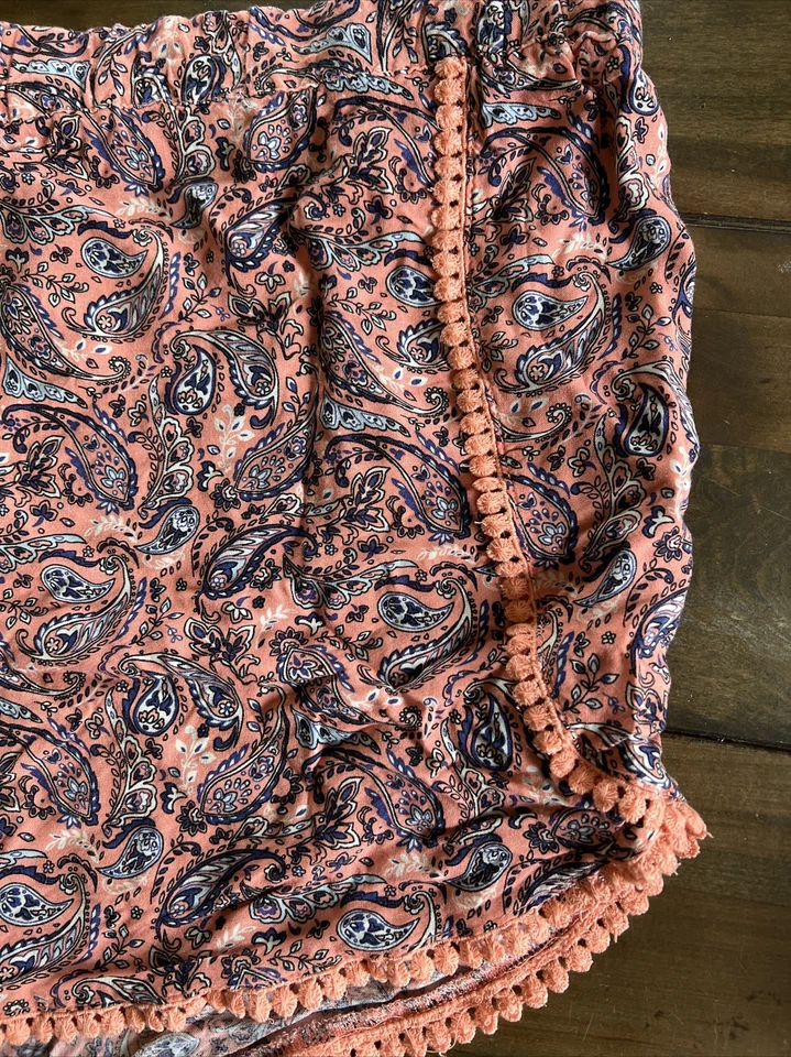 Joe Boxer Women's Shorts Orange With Blue Paisley Pom Pom Trim Plus Size 1x - Image 2 of 4