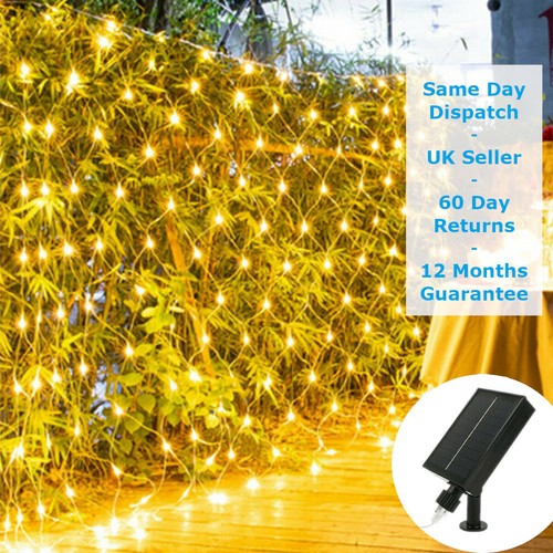 Outside Christmas Lights LED NET Curtain Warm White Solar Power Garden Decor 6ft - Zdjęcie 1 z 12